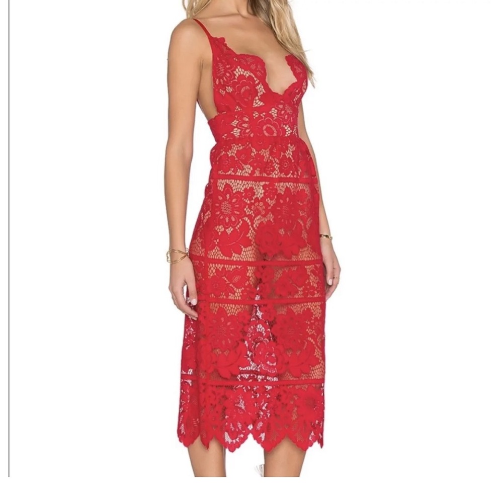 Red lace cocktail dress For Love and Lemons